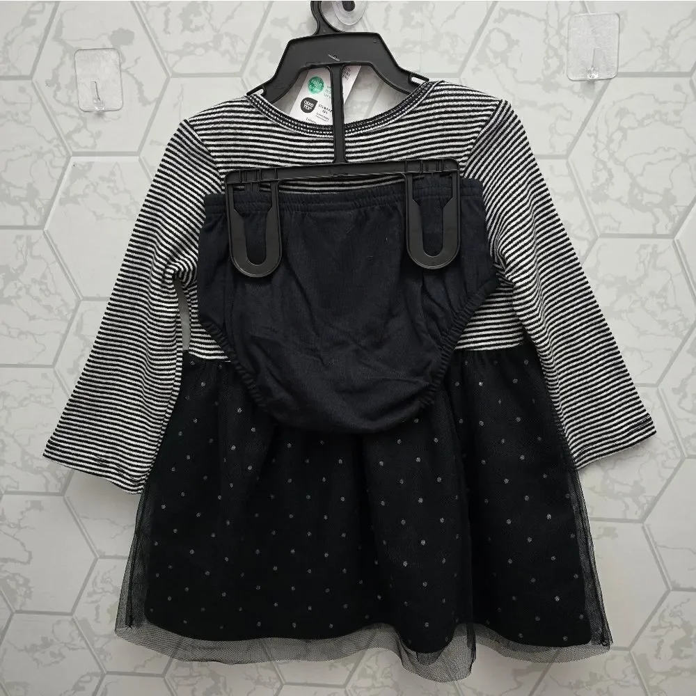 Nwt Carter's 100% Cotton Baby Girl Halloween Tulle Dress Black Cat 2 pc